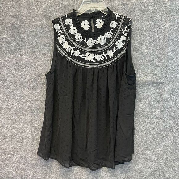 TORRID Top Size 1 (1X) Black White Clip Dot Embroidered Chiffon Sleeveless EUC - Picture 3 of 16